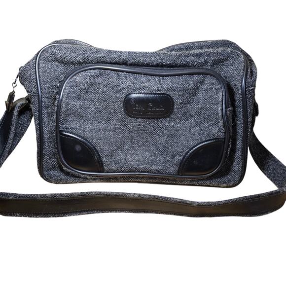 Vintage Pierre Cardin Gray Black Tweed Carry On Shoulder Bag with Strap Unisex - Picture 1 of 7